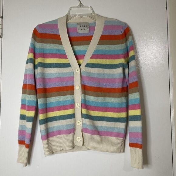 NWOT Jumper 1234 Multi-Stripe Boyfriend Cashmere soft Cardigan $372 -READ - Picture 2 of 7